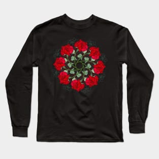 Red Rose Mandala Long Sleeve T-Shirt